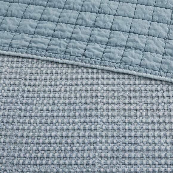 Levtex Mills Waffle Stitched Quilted Throw Blue 60" x 50" - Picture 2 of 5